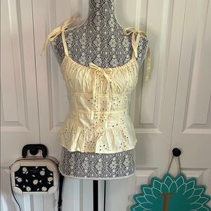 Chic Cream Eyelet Women's Blouse with Tie Straps